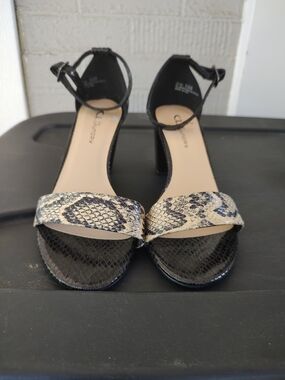 Cityclassified Black Snake-Print Ankle-Strap Heels